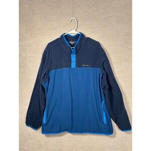 Eddie Bauer Mens 3XL Blue Fleece 1/4 Pullover Snap Front Long Sleeve w/ Pockets